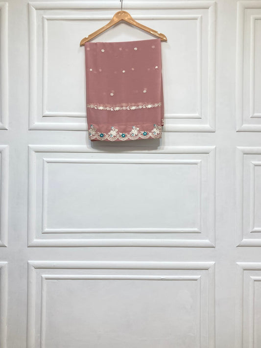 3 Piece - Pure Embroidered Bamber Chiffon KASHMIRI - Pink Suit AN-0043