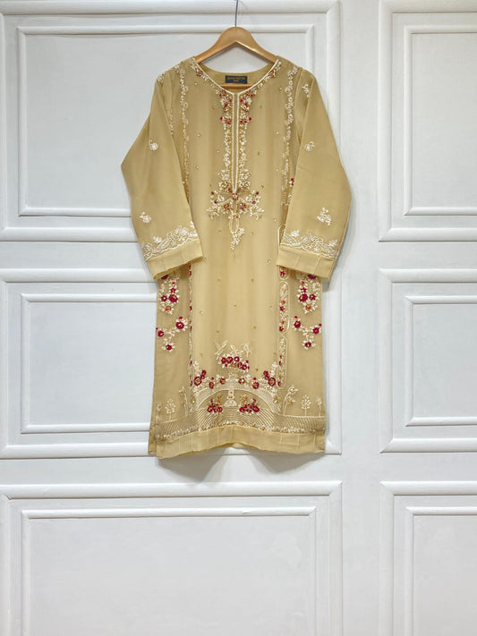 3 Piece - Pure Embroidered Bamber Chiffon SKIN Suit AN-0041