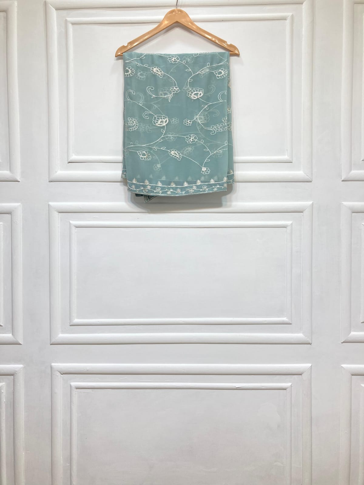 3 Piece - Pure Embroidered Bamber Chiffon SEA -  GRAY Suit AN-0042