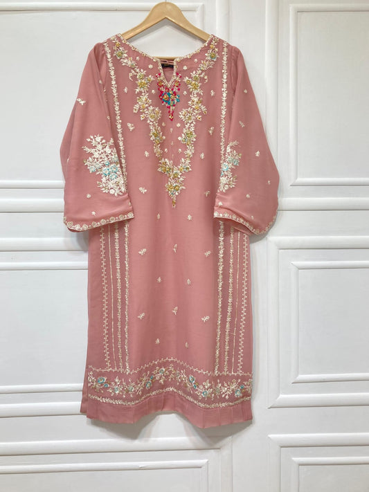 3 Piece - Pure Embroidered Bamber Chiffon KASHMIRI - Pink  Suit AN-0043
