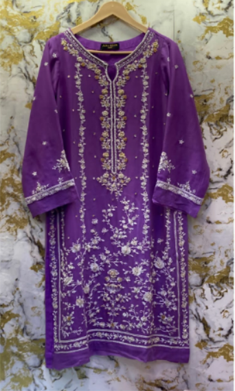 3 Piece - Pure Embroidered Bamber Chiffon LIGHT - Purple Suit AN-0032