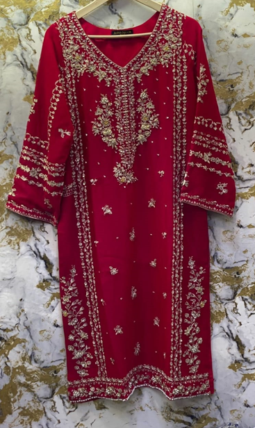 3 Piece - Pure Embroidered Bamber Chiffon CHERRY - Pink Suit AN-0020
