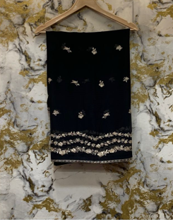 3 Piece - Pure Embroidered Bamber Chiffon DARK- Black Suit AN-0005