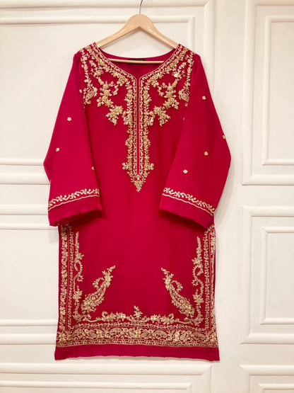 3 Piece - Pure Embroidered Bamber Chiffon GULAABI AN-0046