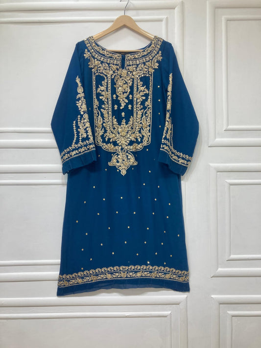 3 Piece - Pure Embroidered Bamber Chiffon DEEP - Purple Suit AN-0047