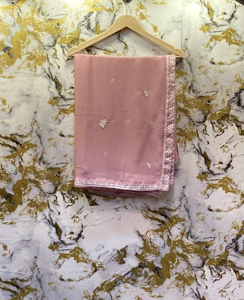 3 Piece - Pure Embroidered Bamber Chiffon TEA - Pink Suit AN-0011