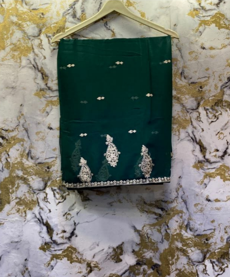 3 Piece - Pure Embroidered Bamber Chiffon DEEP - Green Suit AN-0023