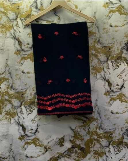 3 Piece - Pure Embroidered Bamber Chiffon RED - BLACK Suit AN-0030