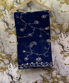 3 Piece - Pure Embroidered Bamber Chiffon ROYAL - Blue Suit AN-0016