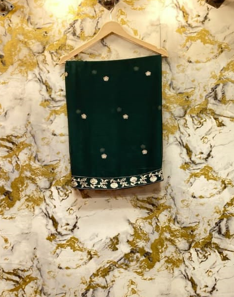 3 Piece - Pure Embroidered Bamber Chiffon BOTTLE - GREEN Suit AN-0022