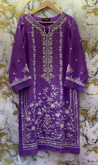 3 Piece - Pure Embroidered Bamber Chiffon ROYAL - Purple Suit AN-0025