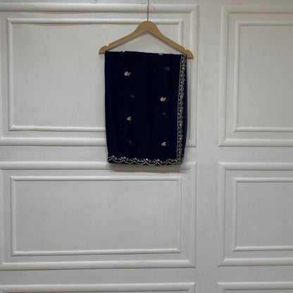 3 Piece - Pure Embroidered Bamber Chiffon ROYAL- BLUE Suit AN-0061