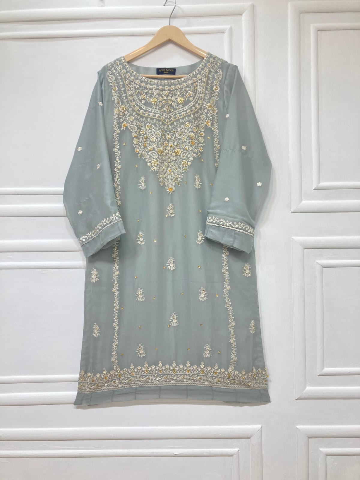 3 Piece - Pure Embroidered Bamber Chiffon ASH - GRAY Suit AN-0048
