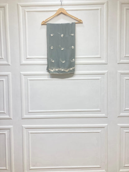 3 Piece - Pure Embroidered Bamber Chiffon ASH - GRAY Suit AN-0048