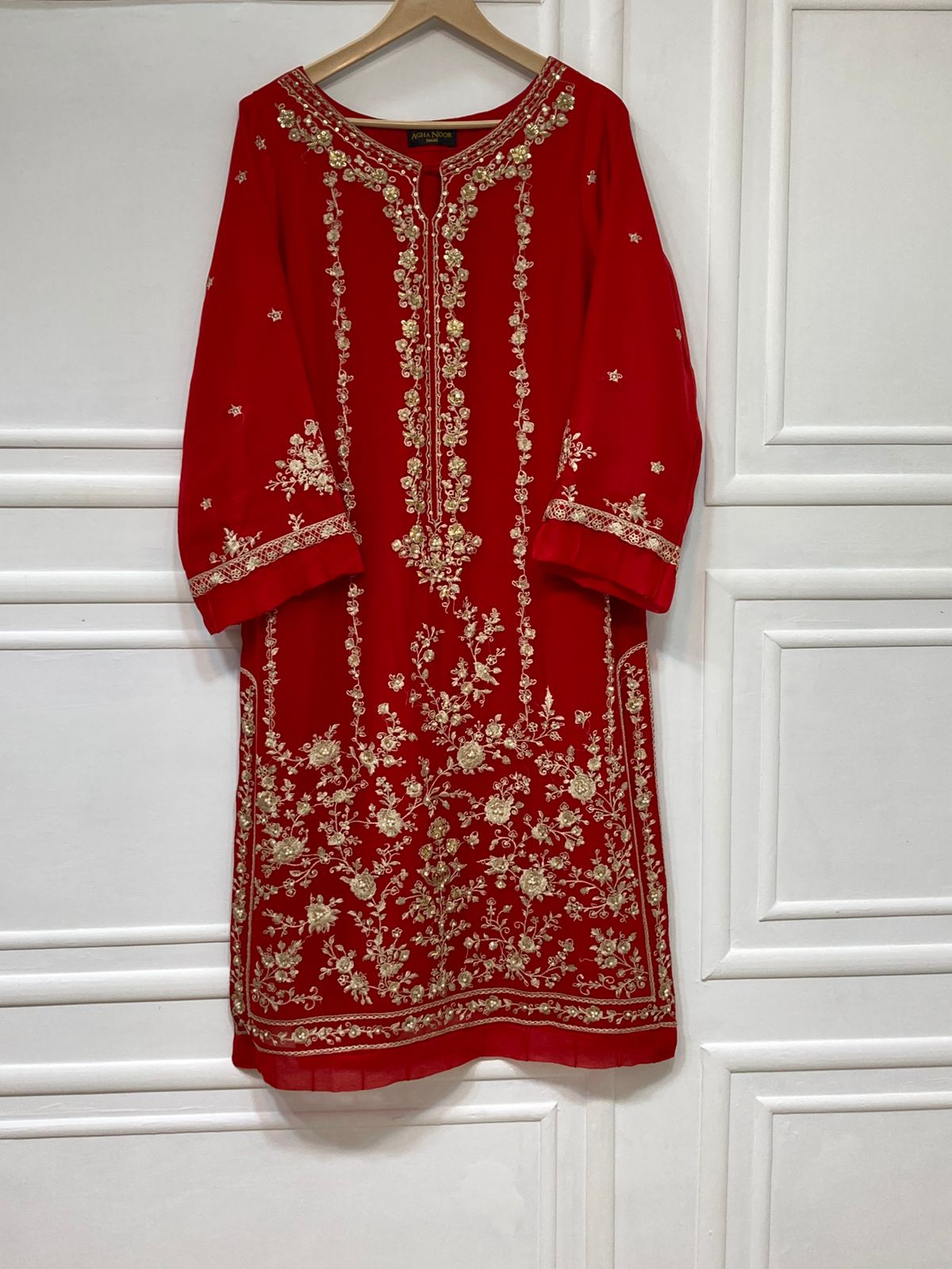 ANAARI-RED 3 Piece - Pure Embroidered Bamber Chiffon Suit AN-0059
