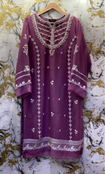 3 Piece - Pure Embroidered Bamber Chiffon MAUVE - Lavender Suit AN-0028