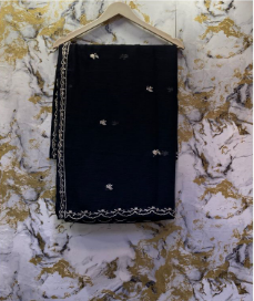 3 Piece - Pure Embroidered Bamber Chiffon DEEP - Black Suit AN-0033