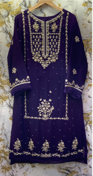 3 Piece - Pure Embroidered Bamber Chiffon OCEANIC - Blue Suit AN-0031