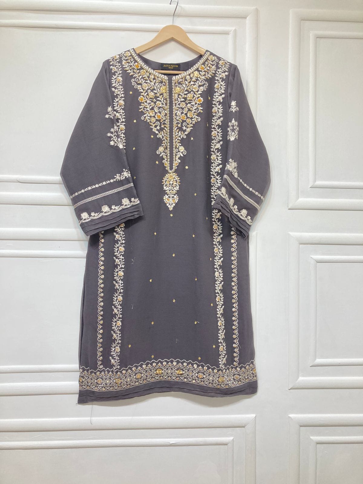 3 Piece - Pure Embroidered Bamber Chiffon Galaxy - GRAY Suit AN-0053