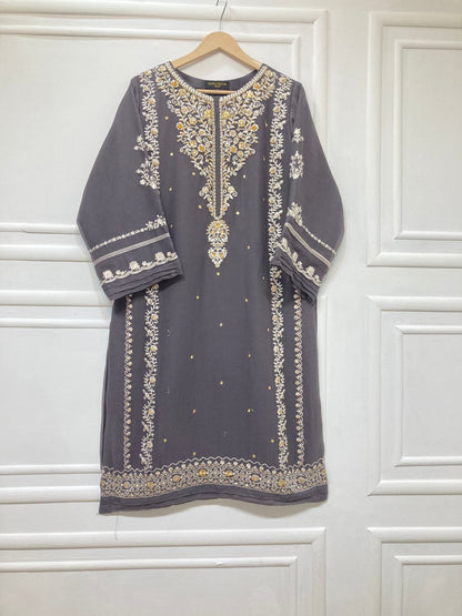 3 Piece - Pure Embroidered Bamber Chiffon Galaxy - GRAY Suit AN-0053