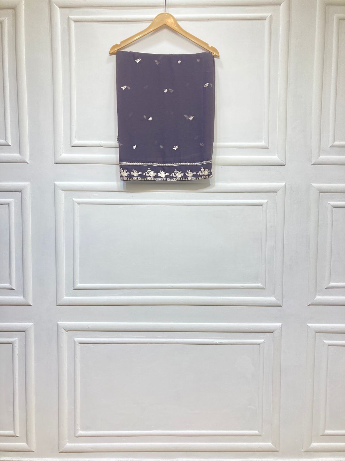 3 Piece - Pure Embroidered Bamber Chiffon Galaxy - GRAY Suit AN-0053