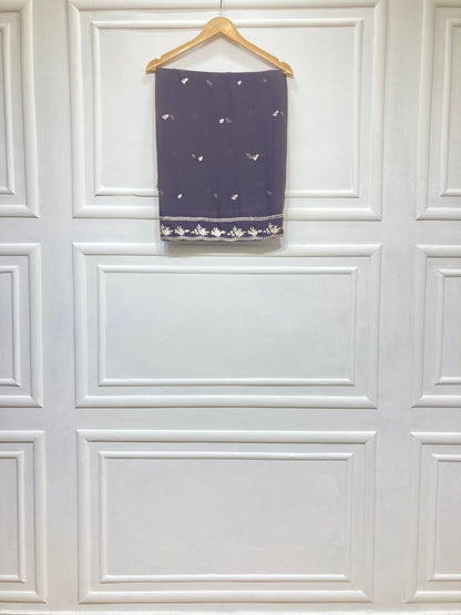 3 Piece - Pure Embroidered Bamber Chiffon Galaxy - GRAY Suit AN-0053