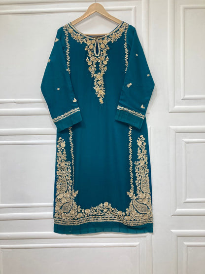 3 Piece - Pure Embroidered Bamber Chiffon DEEP - Purple Suit AN-0054