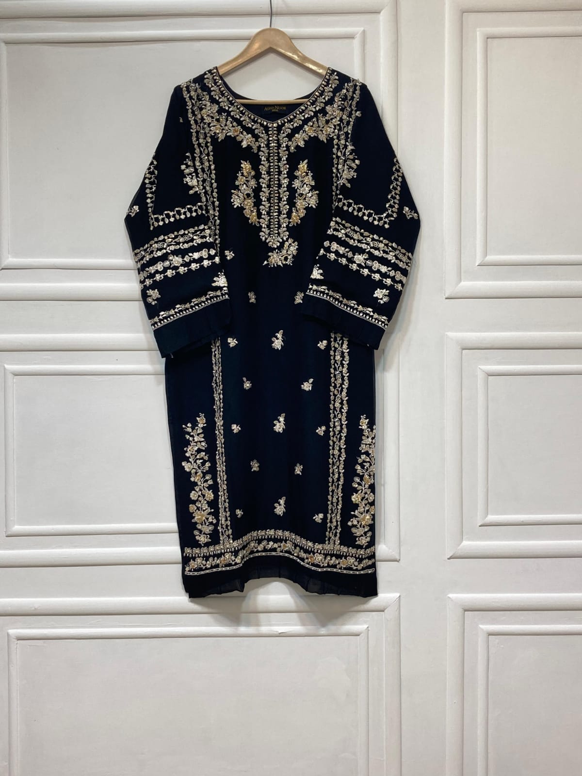 3 Piece - Pure Embroidered Bamber Chiffon Black Suit AN-0039