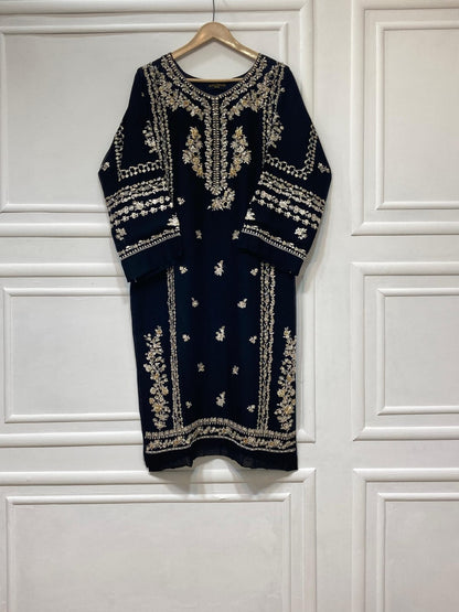 3 Piece - Pure Embroidered Bamber Chiffon Black Suit AN-0039