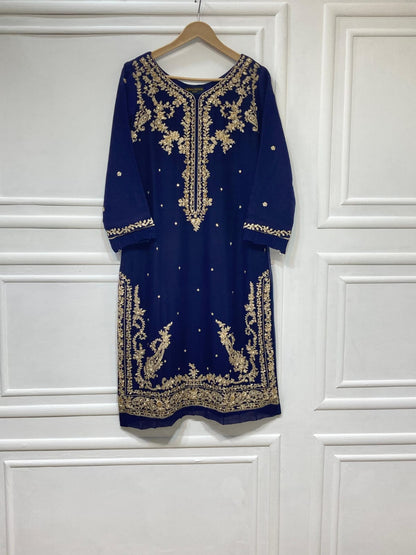 3 Piece - Pure Embroidered Bamber Chiffon OCEANIC - BLUE Suit AN-0056