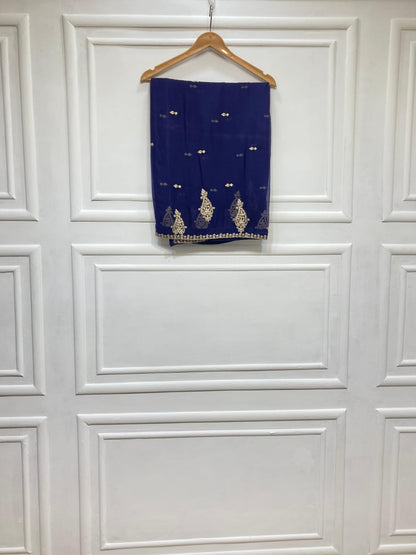 3 Piece - Pure Embroidered Bamber Chiffon OCEANIC - BLUE Suit AN-0056