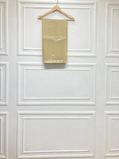 3 Piece - Pure Embroidered Bamber Chiffon MATTE - GOLD Suit AN-0058