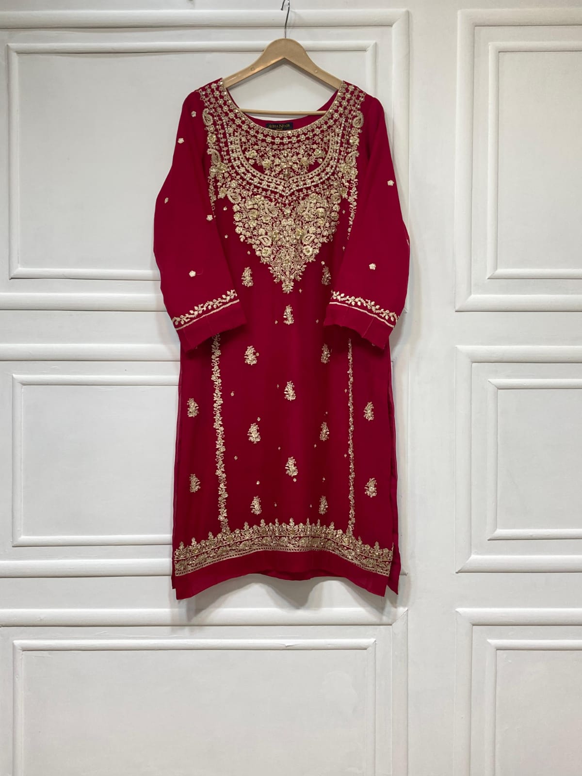 3 Piece - Pure Embroidered Bamber Chiffon CHERRY - PINK Suit AN-0040