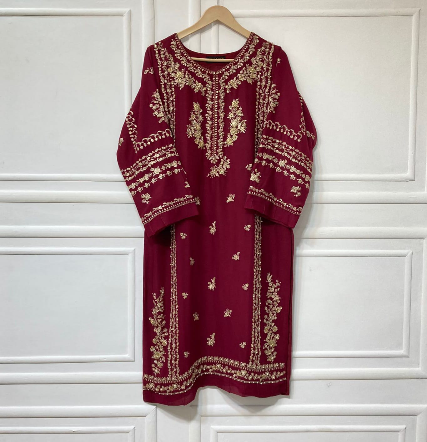 3 Piece - Pure Embroidered Bamber Chiffon CHERRY - PINK Suit AN-0060