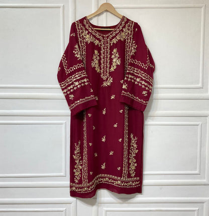 3 Piece - Pure Embroidered Bamber Chiffon CHERRY - PINK Suit AN-0060